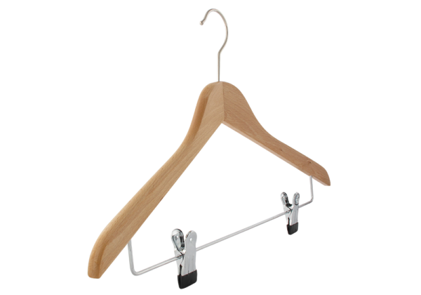 Cintre bois en hêtre combiné pinces (HETRE BOIS COMBI)