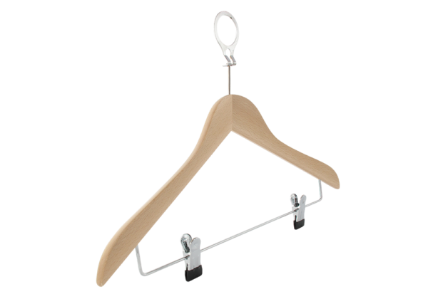 Cintre bois économique avec pinces antivol (ECO BOIS COMBI ANTIVOL)