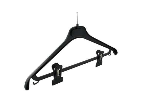 Cintre plastique avec barre et pinces pour ensemble, costume, tailleur (FEP ANTIVOL)