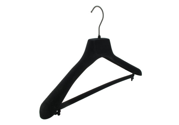 Cintre velours vestes et manteaux avec barres et crochet noir (20BVN)