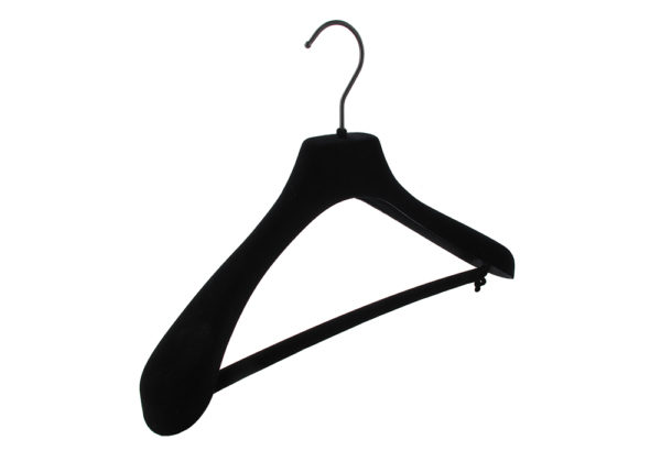 Cintre velours épais manteaux et vestes avec barre et crochet noir (LUXURYBVN)